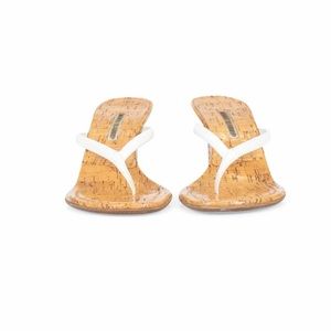 Manolo Blahnik White Patent Thong Wedge Sandal 38.5